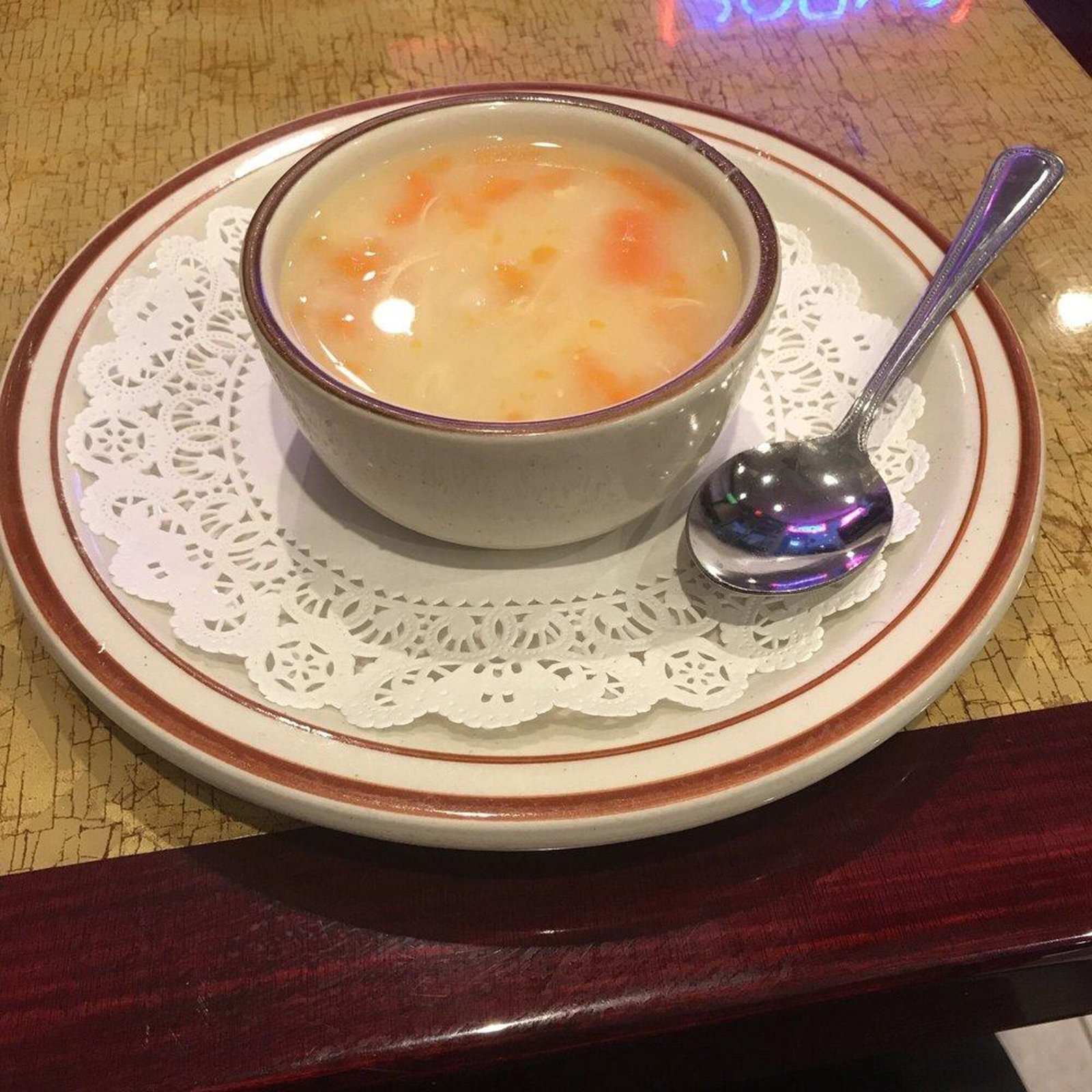 A warm bowl of soup served at Gyro Palace